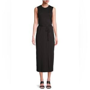 Minimalist Relaxed Sleeveless Tie Waist Midi Tank Dress M Black Clean Vince